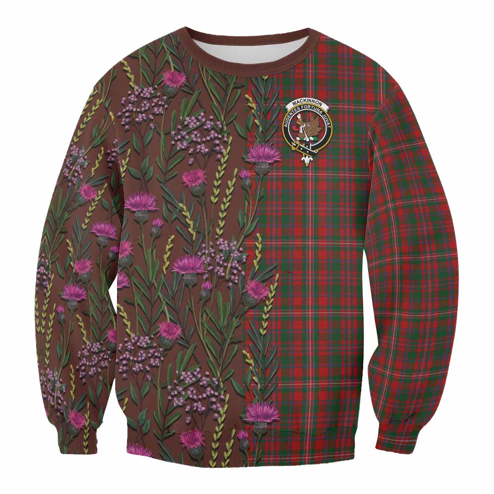 MacKinnon (McKinnon) Family Crest Tartan Sweatshirt Scottish Thistle Flower Pattern Half Style - Tartan Vibes Clothing