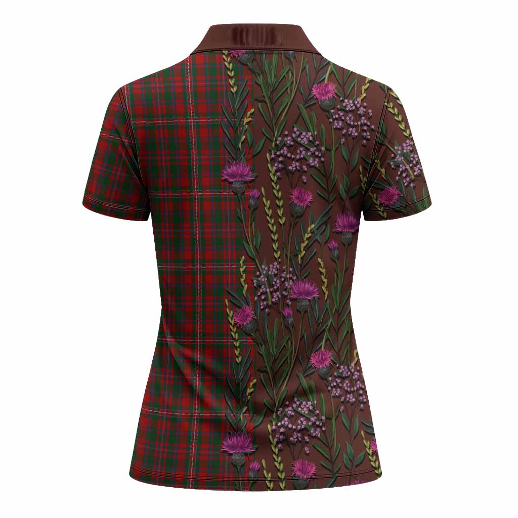 MacKinnon (McKinnon) Family Crest Tartan Women Polo Shirt Scottish Thistle Flower Pattern Half Style - Tartan Vibes Clothing