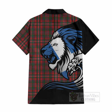 MacKinnon (McKinnon) Tartan Crest Cotton Hawaiian Shirt Scottish Golden Lions Wave Flow