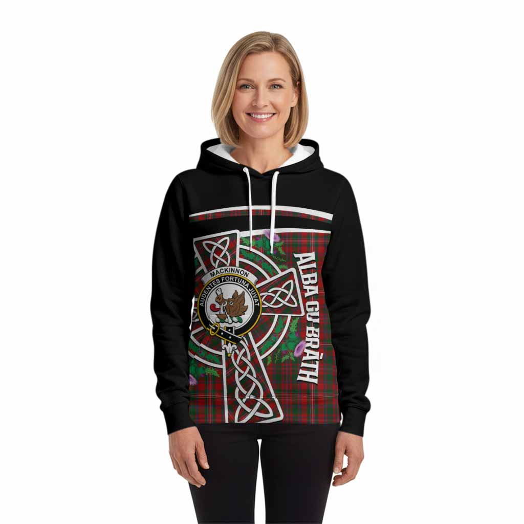 MacKinnon (McKinnon) Tartan Crest Hoodie Scottish Thistle Celtic Cross Alba Gu Brath