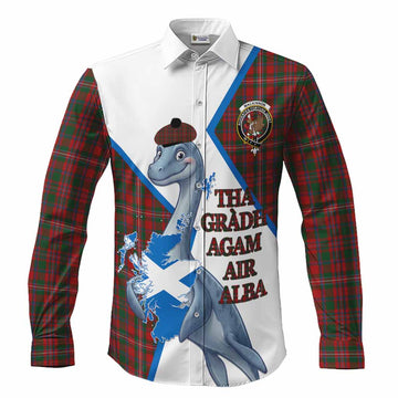 MacKinnon (McKinnon) Tartan Crest Loch Ness Monster Long Sleeve Button Shirts Nessie Scottish Map Tha Gradh Agam Air Alba