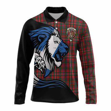 MacKinnon (McKinnon) Tartan Crest Long Sleeve Polo Shirt Scottish Golden Lions Wave Flow
