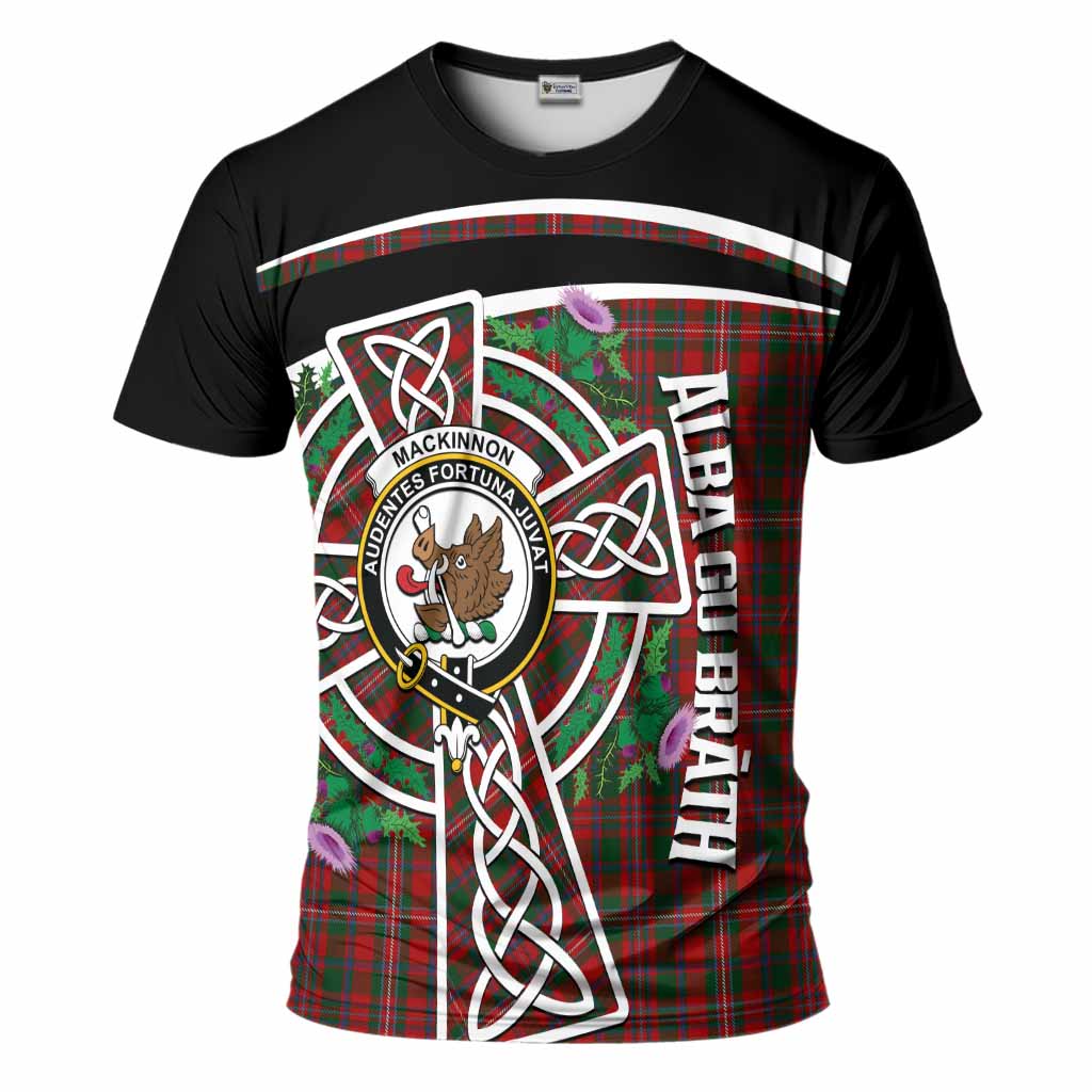MacKinnon (McKinnon) Tartan Crest T-Shirt Scottish Thistle Celtic Cross Alba Gu Brath