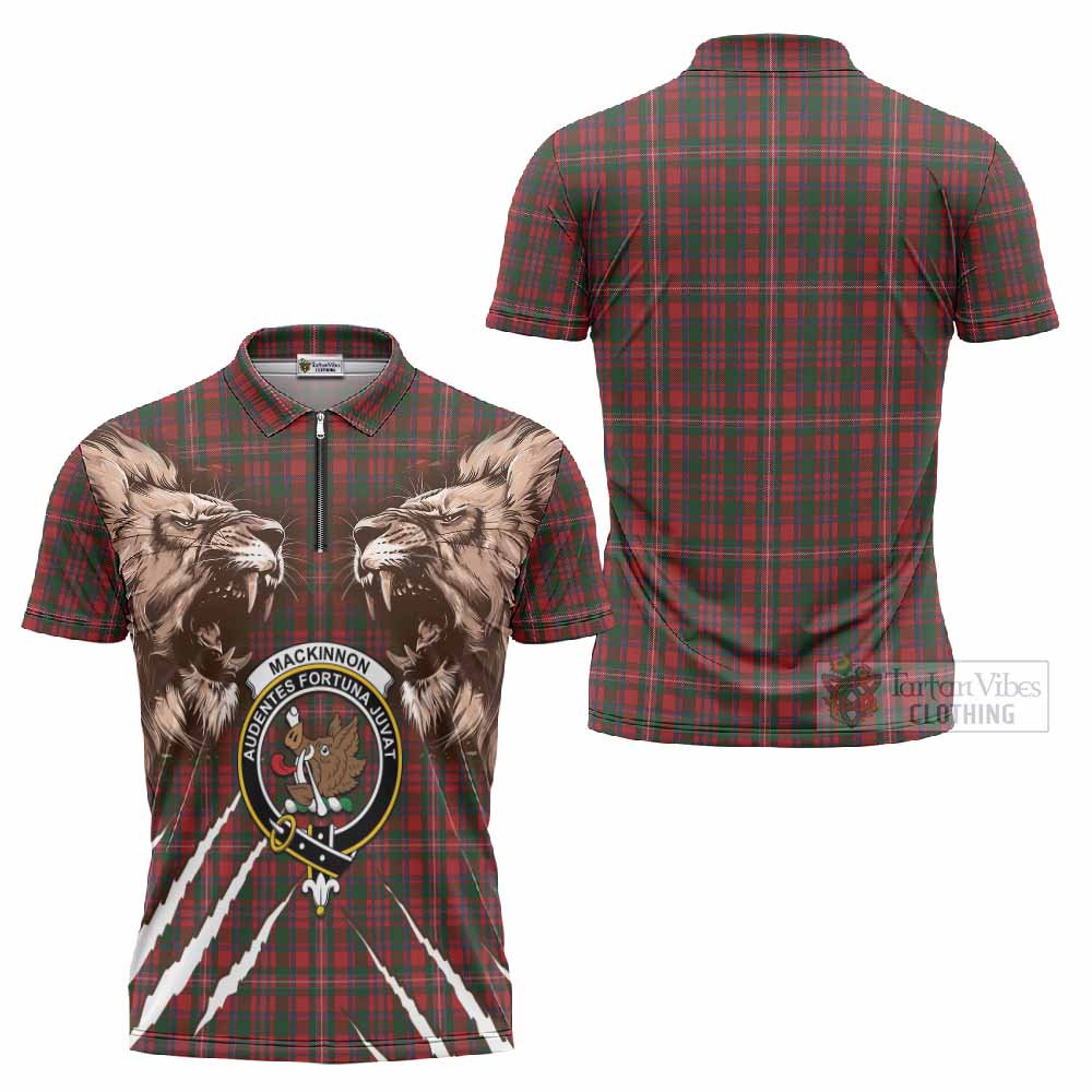 MacKinnon (McKinnon) Tartan Crest Zipper Polo Shirt Ferocious Lion Style