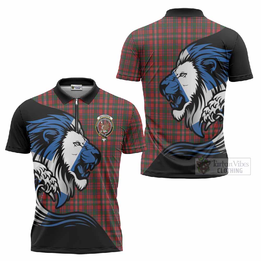 MacKinnon (McKinnon) Tartan Crest Zipper Polo Shirt Scottish Golden Lions Wave Flow