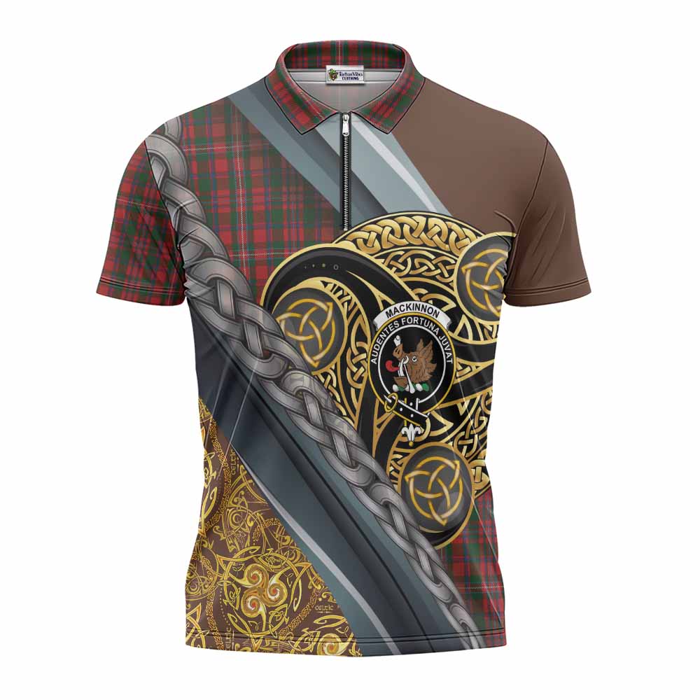 MacKinnon (McKinnon) Tartan Crest Zipper Polo Shirt Scottish Triskele Celtic