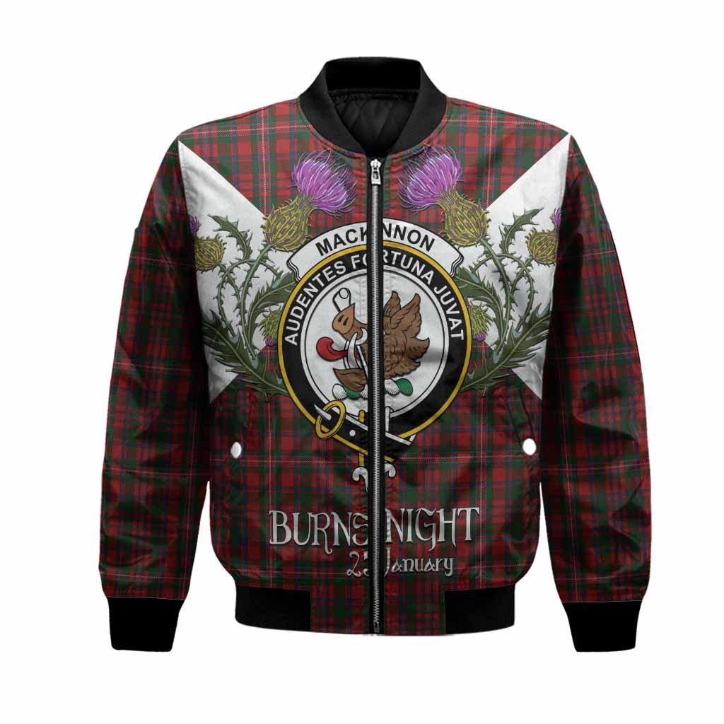 MacKinnon (McKinnon) Tartan Family Crest Bomber Jacket Scottish Burns Night Thistle Floral