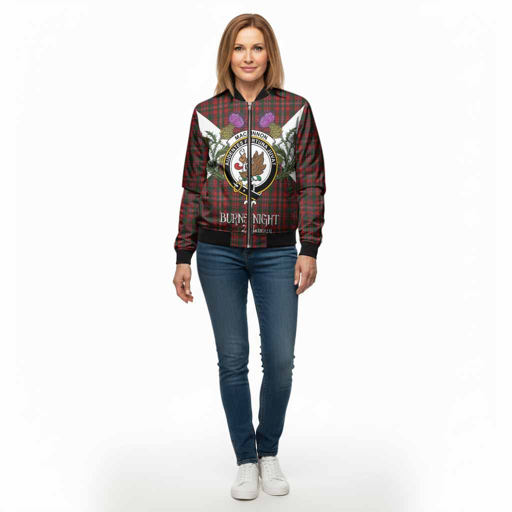 MacKinnon (McKinnon) Tartan Family Crest Bomber Jacket Scottish Burns Night Thistle Floral