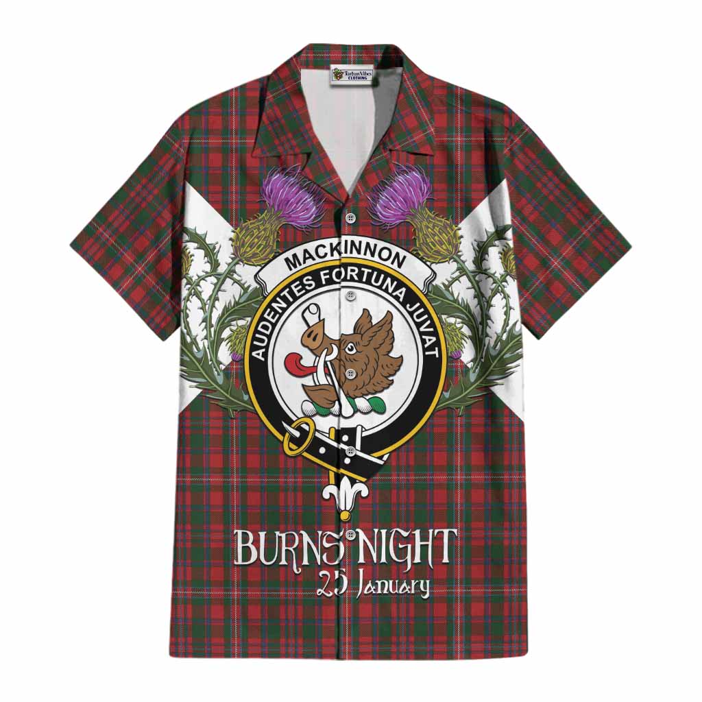 MacKinnon (McKinnon) Tartan Family Crest Cotton Hawaiian Shirt Scottish Burns Night Thistle Floral