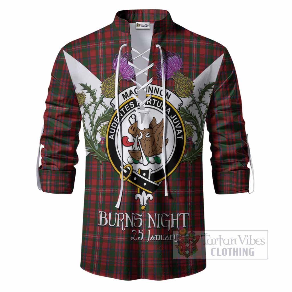 MacKinnon (McKinnon) Tartan Family Crest Ghillie Shirt Scottish Burns Night Thistle Floral