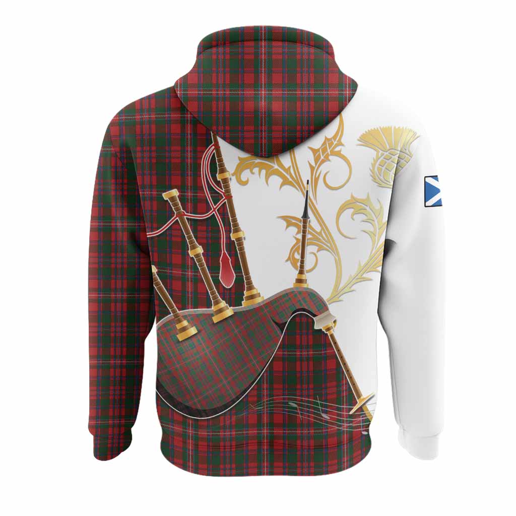 MacKinnon (McKinnon) Tartan Family Crest Hoodie Bagpipes with Scottish Thistle