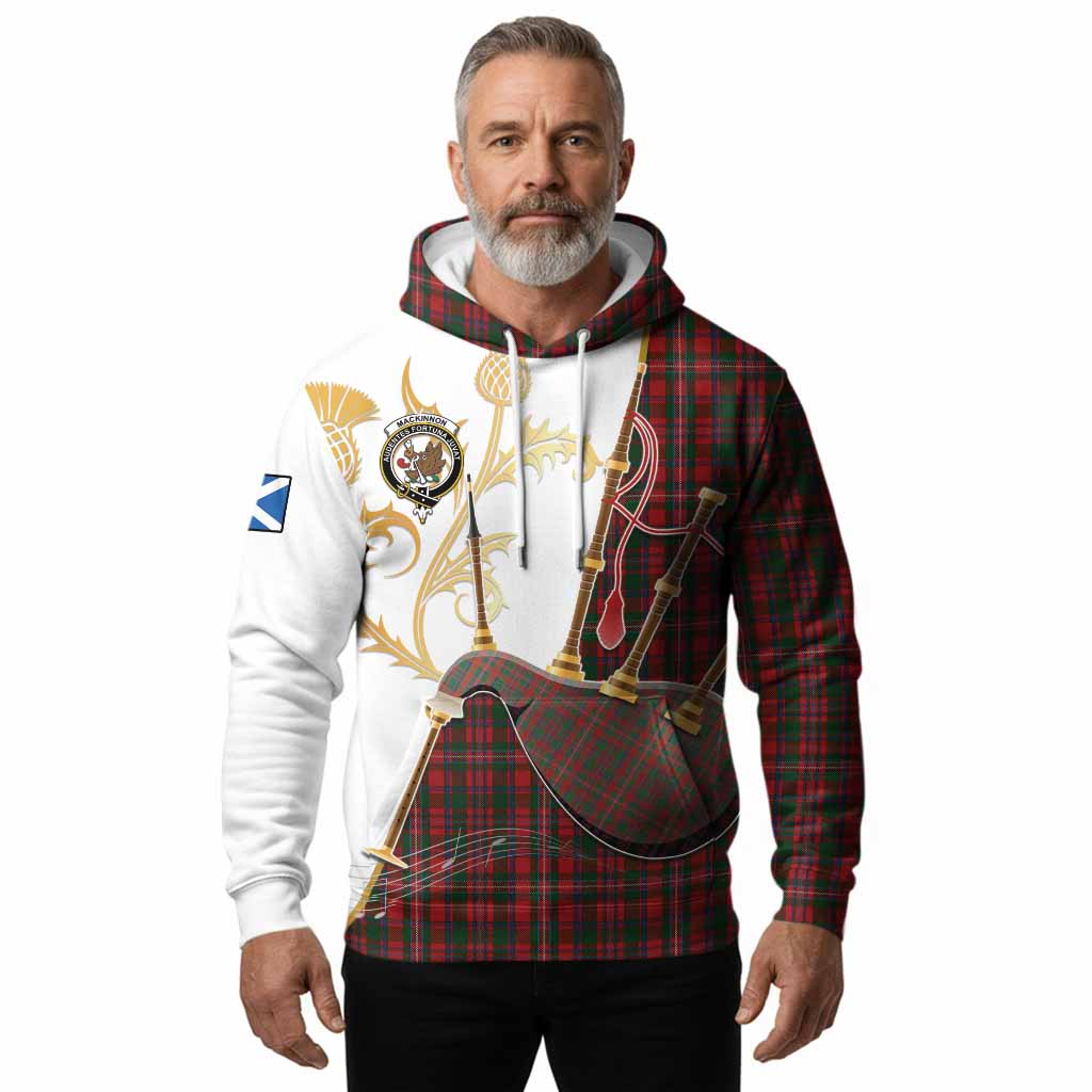 MacKinnon (McKinnon) Tartan Family Crest Hoodie Bagpipes with Scottish Thistle