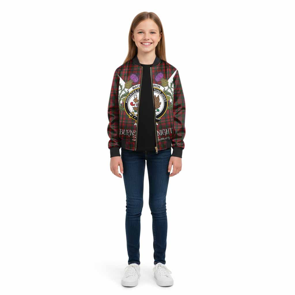 MacKinnon (McKinnon) Tartan Family Crest Kid Bomber Jacket Scottish Burns Night Thistle Floral
