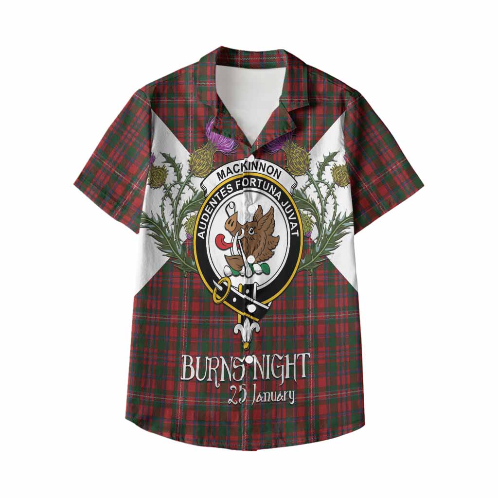 MacKinnon (McKinnon) Tartan Family Crest Kid Hawaiian Shirt Scottish Burns Night Thistle Floral