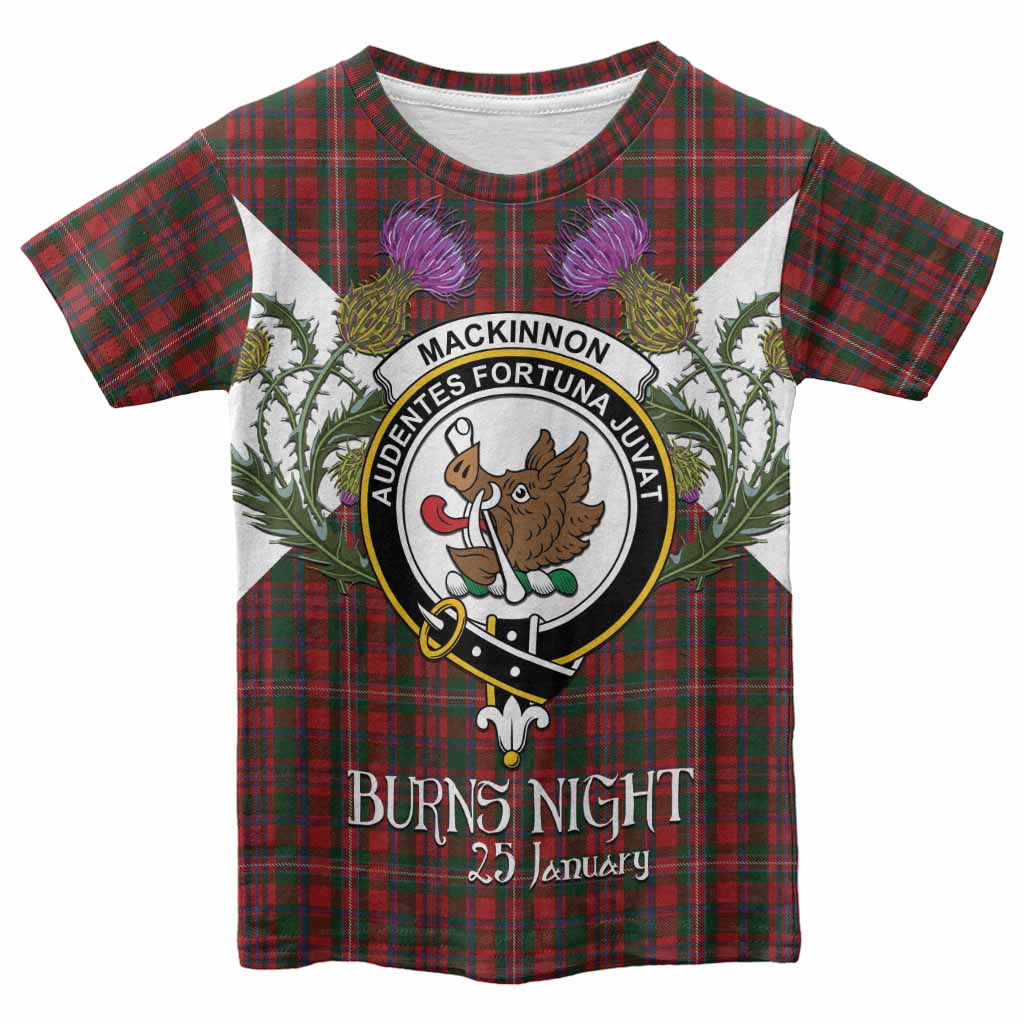 MacKinnon (McKinnon) Tartan Family Crest Kid T-shirt Scottish Burns Night Thistle Floral