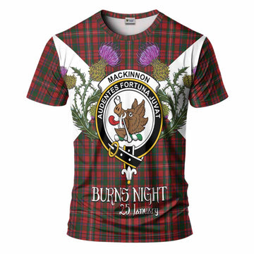 MacKinnon (McKinnon) Tartan Family Crest T-Shirt Scottish Burns Night Thistle Floral