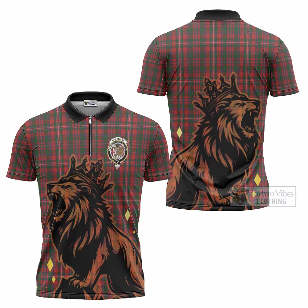 MacKinnon (McKinnon) Tartan Family Crest Zipper Polo Shirt Crowned Lion Roaring