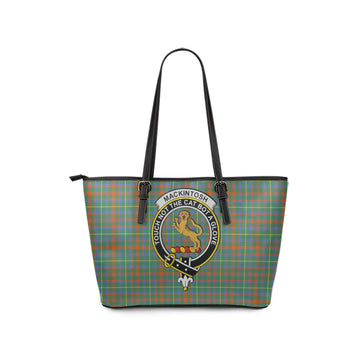 MacKintosh Hunting Ancient Tartan Leather Tote Bag with Family Crest
