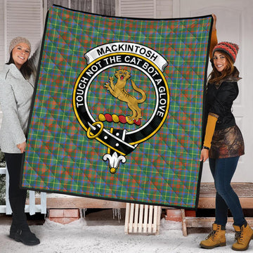 MacKintosh Hunting Ancient Tartan Quilt with Family Crest