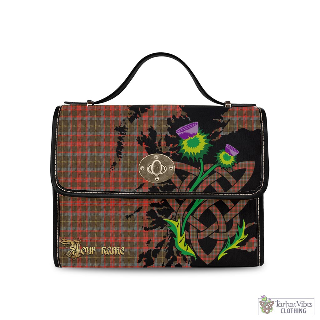 Tartan Vibes Clothing MacKintosh Hunting Weathered Tartan Waterproof Canvas Bag with Scotland Map and Thistle Celtic Accents