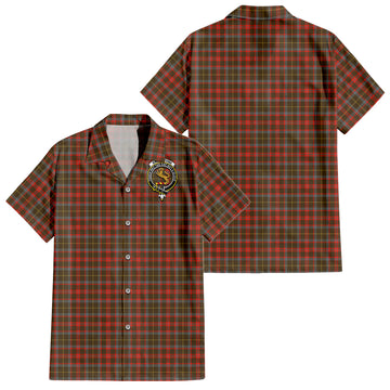 MacKintosh Hunting Weathered Tartan Short Sleeve Button Down Shirt with Family Crest