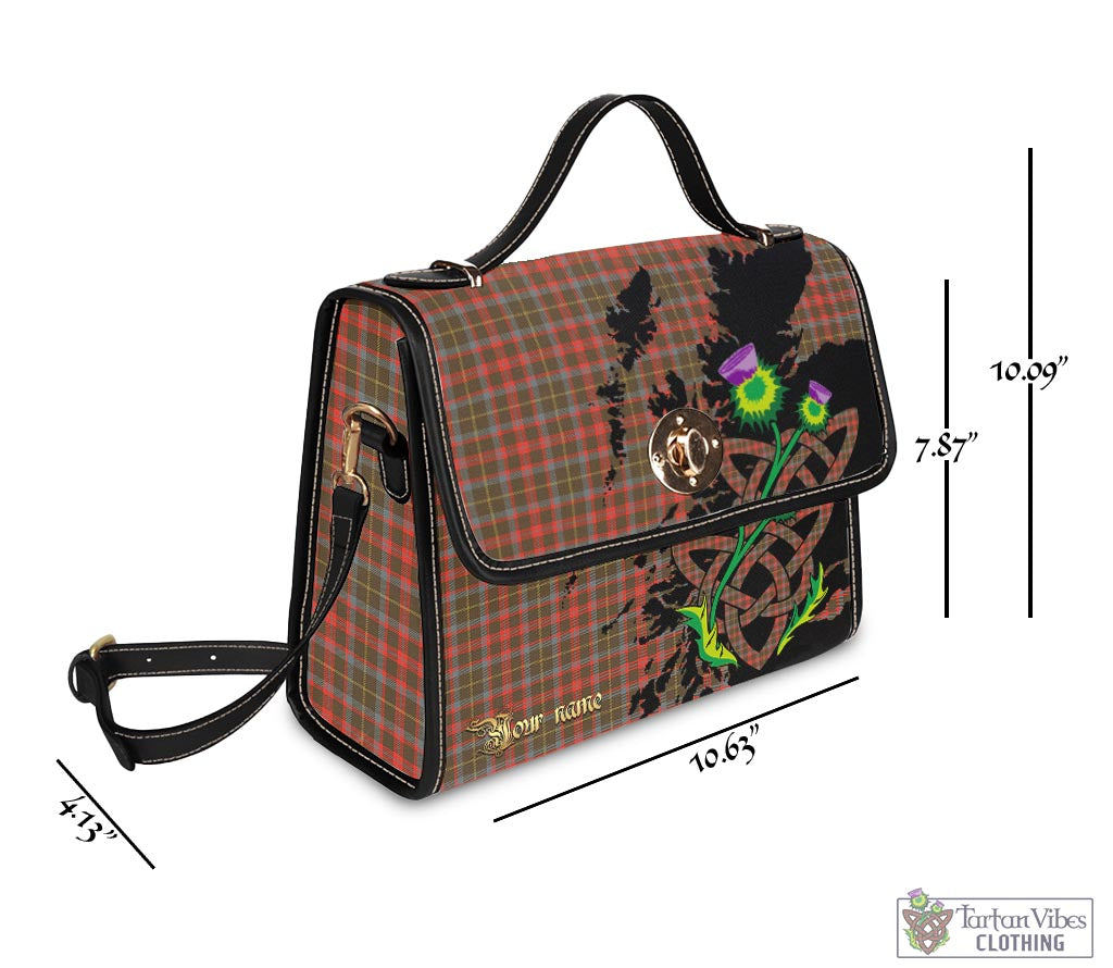 Tartan Vibes Clothing MacKintosh Hunting Weathered Tartan Waterproof Canvas Bag with Scotland Map and Thistle Celtic Accents