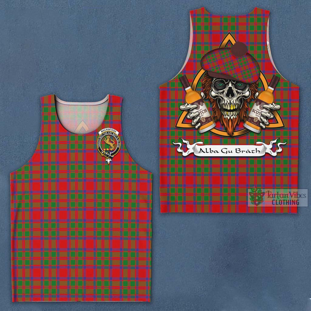 Tartan Vibes Clothing MacKintosh (McKintosh) Tartan Men's Tank Top with Family Crest and Bearded Skull Holding Bottles of Whiskey