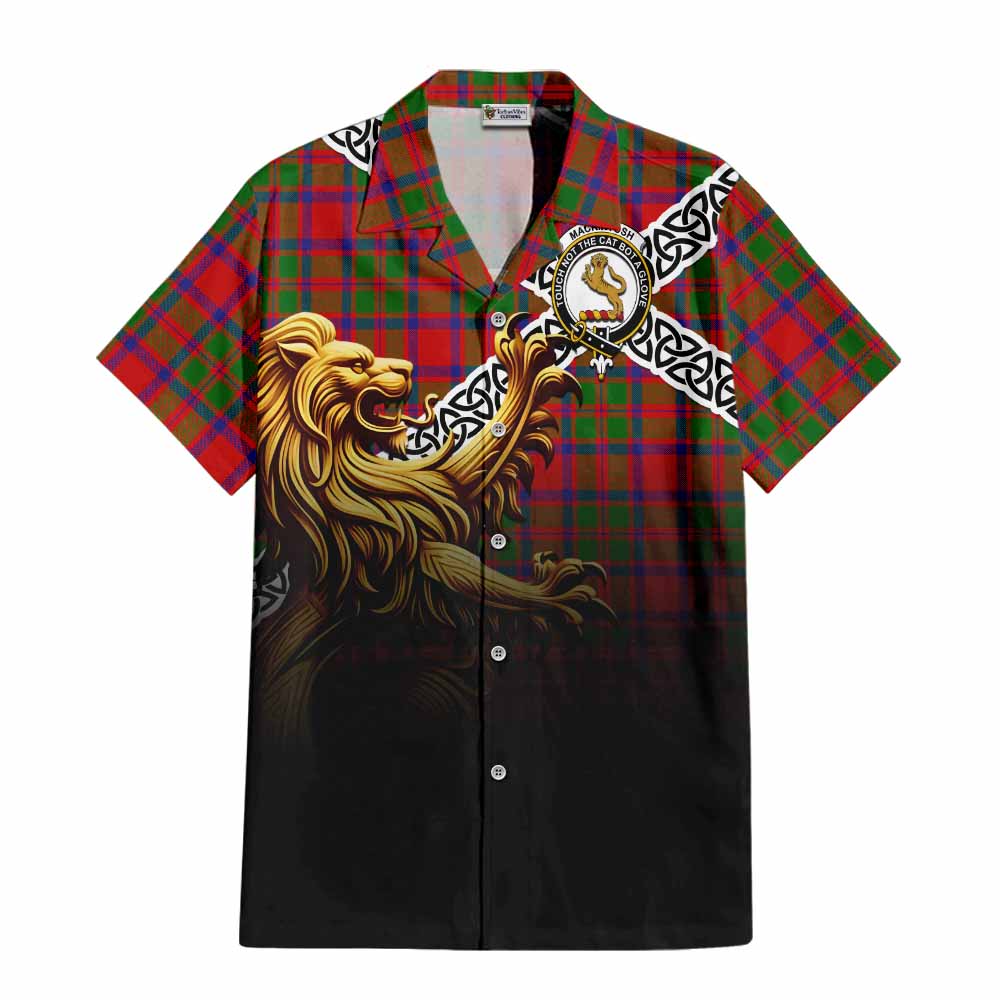 Tartan Vibes Clothing MacKintosh (McKintosh) Crest Tartan Short Sleeve Button Shirt with Golden Lion Emblem Celtic Style