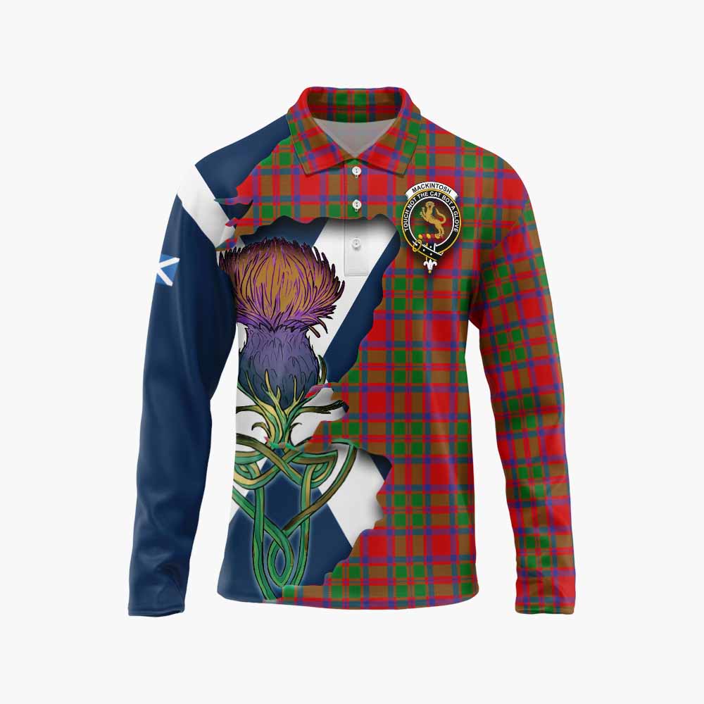 Tartan Vibes Clothing MacKintosh (McKintosh) Tartan Family Crest Long Sleeve Polo Shirt Scottish Thistle Celtic Inspired