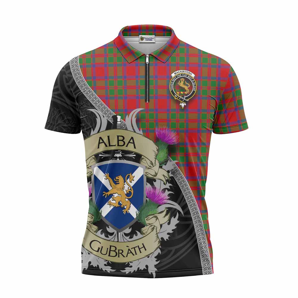 Tartan Vibes Clothing MacKintosh (McKintosh) Tartan Family Crest Zipper Polo Shirt Lion Rampant Royal Thistle Shield Celtic Inspired