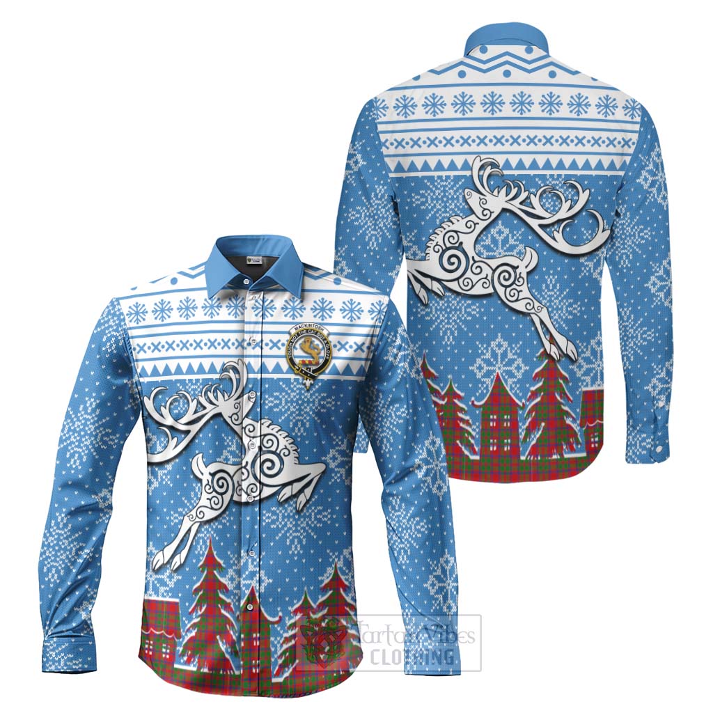 Tartan Vibes Clothing MacKintosh (McKintosh) Clan Christmas Long Sleeve Button Shirt Celtic Reindeer Style