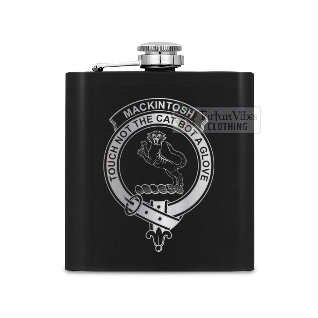 Tartan Vibes Clothing MacKintosh (McKintosh) Crest Hip Flask Set 7oz Black Stainless Steel with A Gift Box