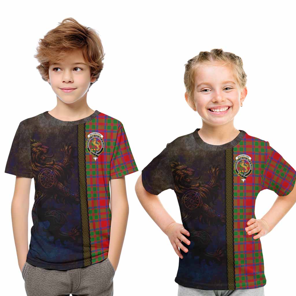 Tartan Vibes Clothing MacKintosh (McKintosh) Tartan Family Crest Kid T-Shirt Alba Gu Brath Be Brave Lion Ancient Style