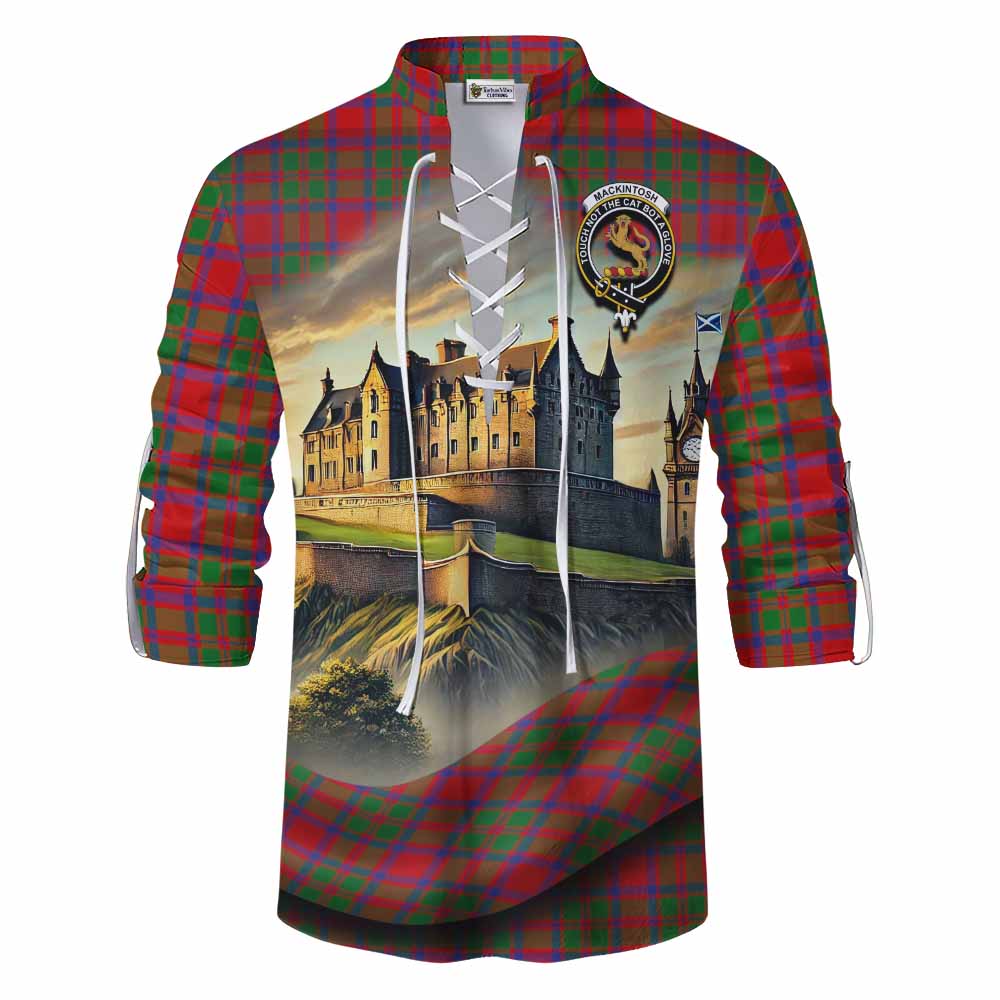 Tartan Vibes Clothing MacKintosh (McKintosh) Tartan Family Crest Ghillie Kilt Shirt with Scottish Ancient Castle Style