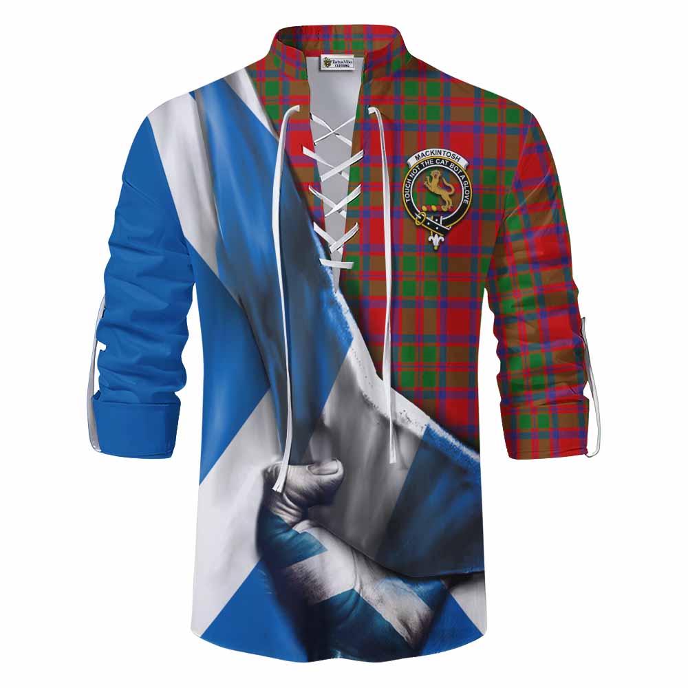 Tartan Vibes Clothing MacKintosh (McKintosh) Tartan Ghillie Kilt Shirt with Family Crest Scotland Patriotic Style