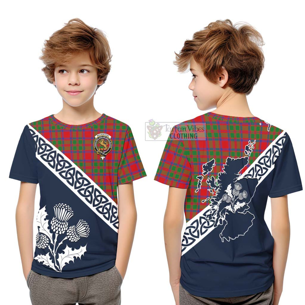 Tartan Vibes Clothing MacKintosh (McKintosh) Tartan Kid T-Shirt Featuring Thistle and Scotland Map