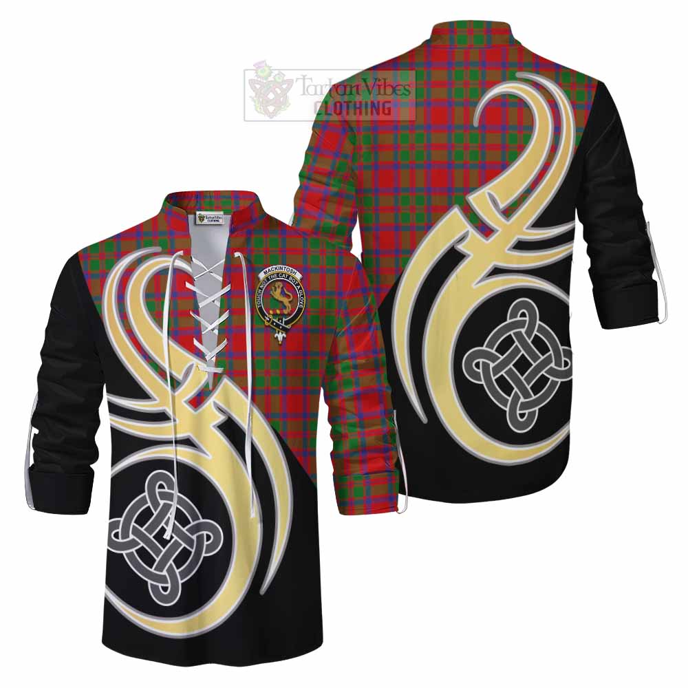 Tartan Vibes Clothing MacKintosh (McKintosh) Tartan Ghillie Kilt Shirt with Family Crest and Celtic Symbol Style