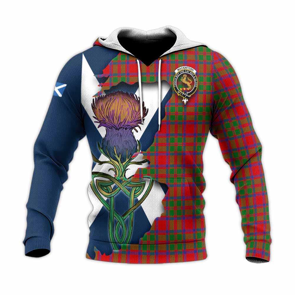 Tartan Vibes Clothing MacKintosh (McKintosh) Tartan Family Crest Knitted Hoodie Scottish Thistle Celtic Inspired