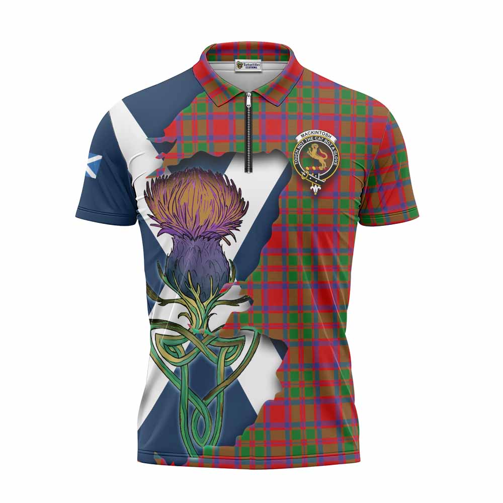 Tartan Vibes Clothing MacKintosh (McKintosh) Tartan Family Crest Zipper Polo Shirt Scottish Thistle Celtic Inspired