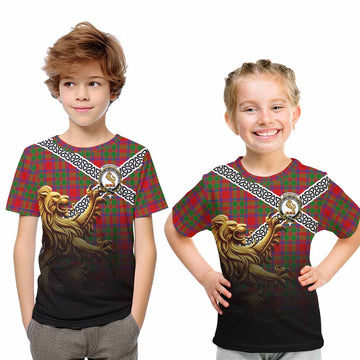 Tartan Vibes Clothing MacKintosh (McKintosh) Crest Tartan Kid T-Shirt with Golden Lion Emblem Celtic Style