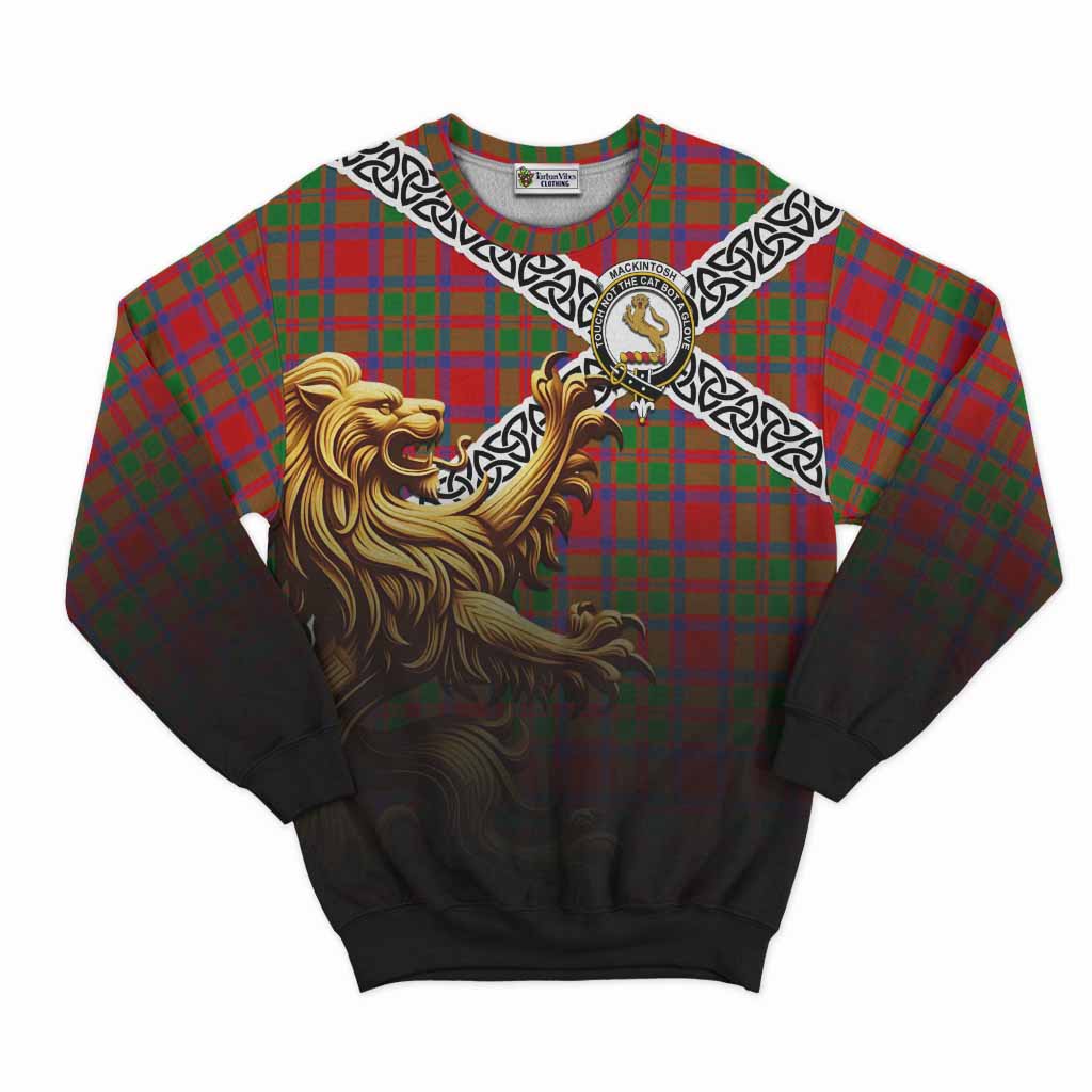 Tartan Vibes Clothing MacKintosh (McKintosh) Crest Tartan Sweatshirt with Golden Lion Emblem Celtic Style