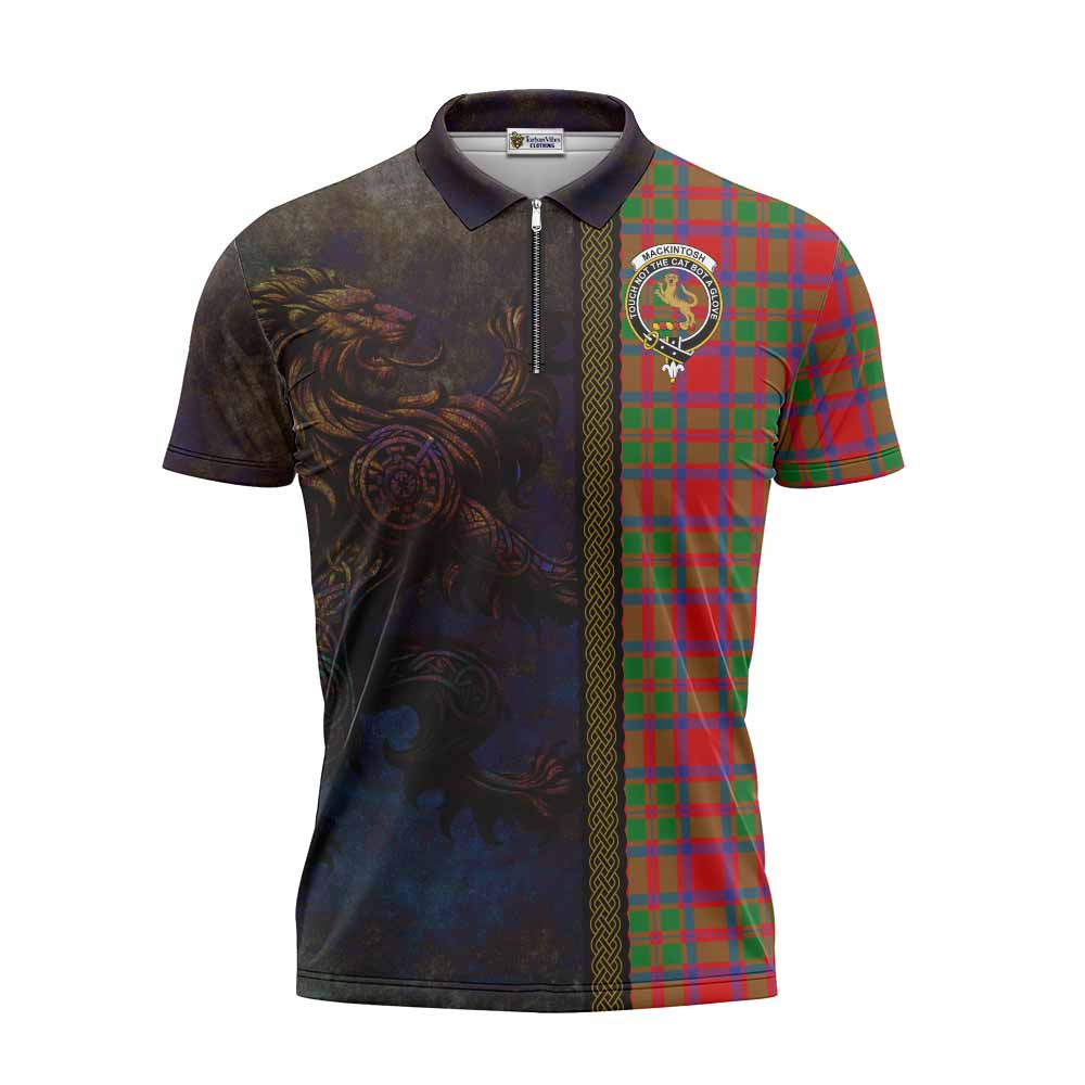 Tartan Vibes Clothing MacKintosh (McKintosh) Tartan Family Crest Zipper Polo Shirt Alba Gu Brath Be Brave Lion Ancient Style