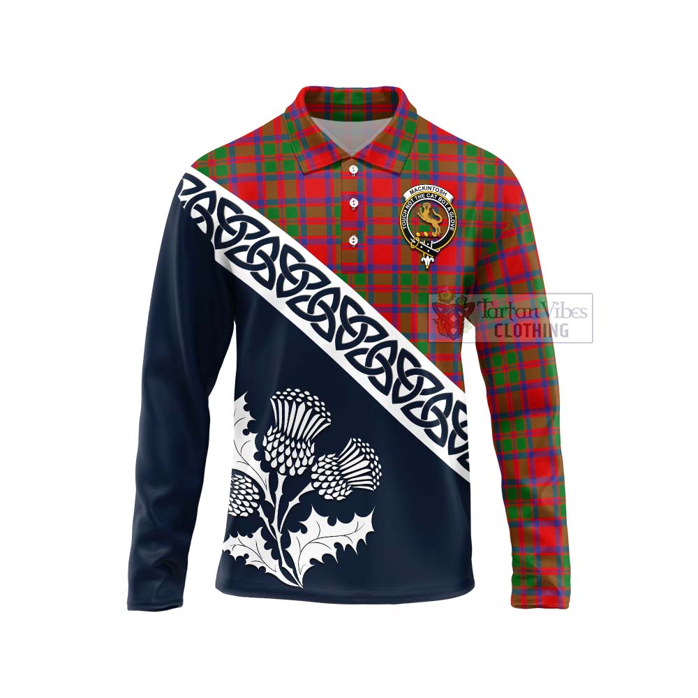 Tartan Vibes Clothing MacKintosh (McKintosh) Tartan Long Sleeve Polo Shirt Featuring Thistle and Scotland Map