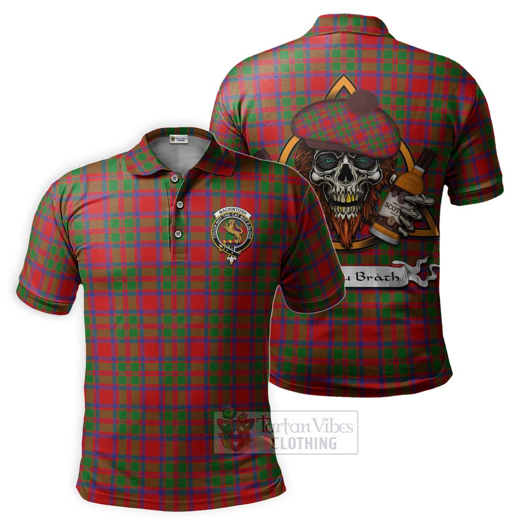 Tartan Vibes Clothing MacKintosh (McKintosh) Tartan Polo Shirt with Family Crest and Bearded Skull Holding Bottles of Whiskey