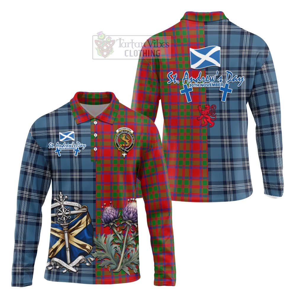 Tartan Vibes Clothing MacKintosh (McKintosh) Tartan Long Sleeve Polo Shirt Happy St. Andrew's Day Half Tartan Style