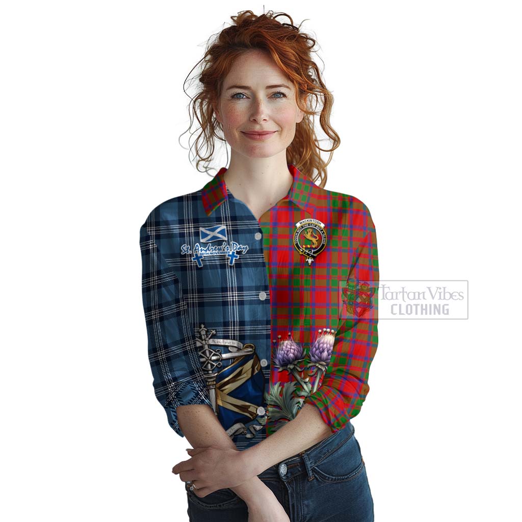Tartan Vibes Clothing MacKintosh (McKintosh) Tartan Women's Casual Shirt Happy St. Andrew's Day Half Tartan Style