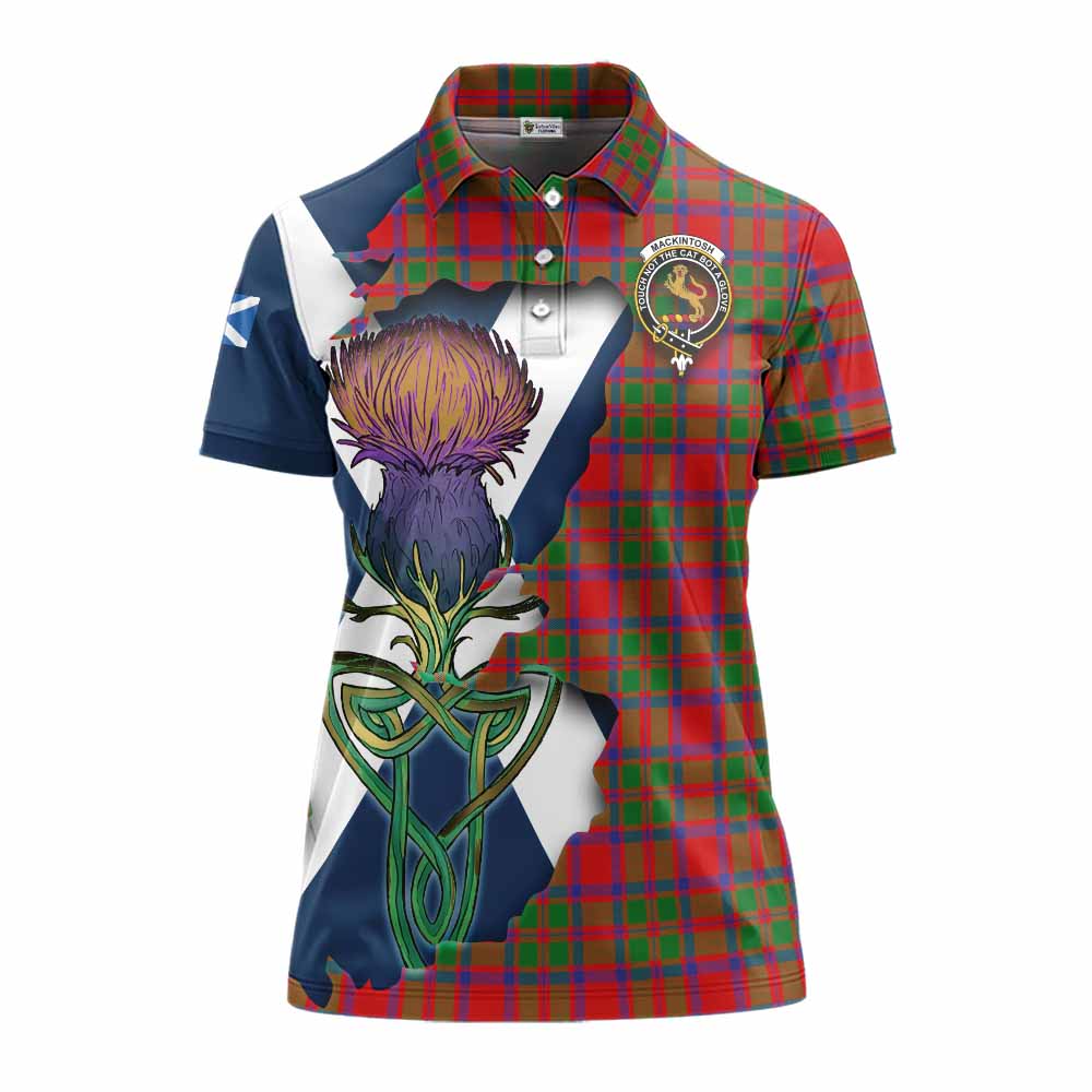Tartan Vibes Clothing MacKintosh (McKintosh) Tartan Family Crest Women's Polo Shirt Scottish Thistle Celtic Inspired