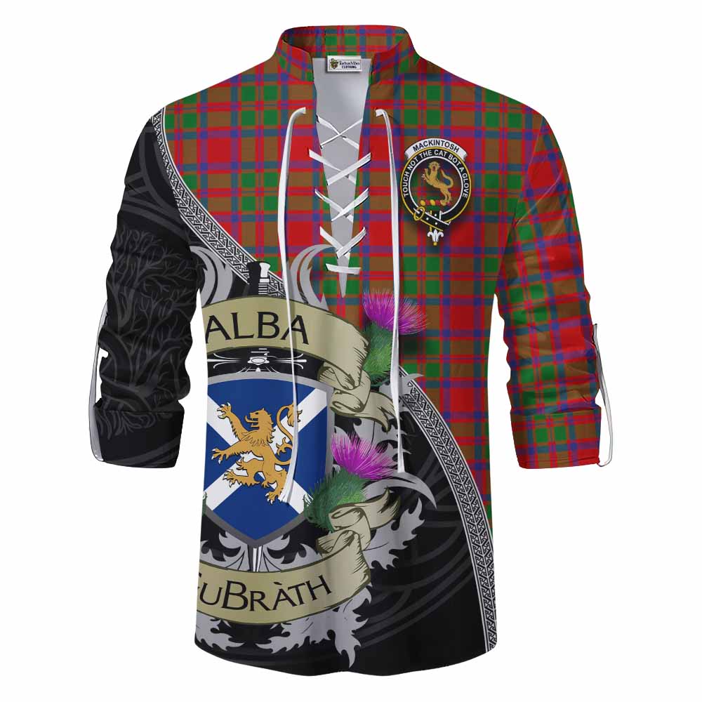Tartan Vibes Clothing MacKintosh (McKintosh) Tartan Family Crest Ghillie Kilt Shirt Lion Rampant Royal Thistle Shield Celtic Inspired