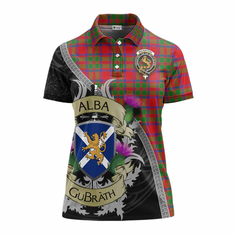 Tartan Vibes Clothing MacKintosh (McKintosh) Tartan Family Crest Women's Polo Shirt Lion Rampant Royal Thistle Shield Celtic Inspired