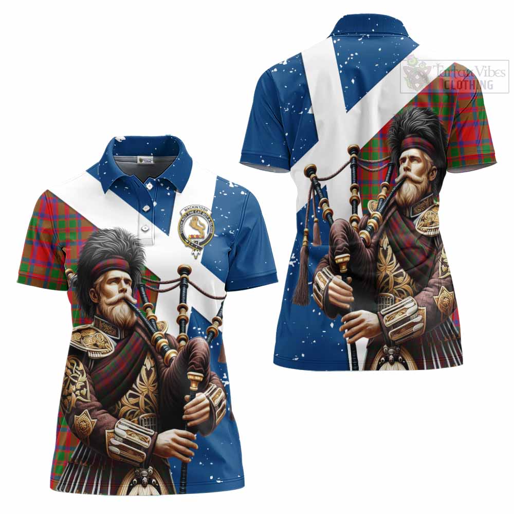 Tartan Vibes Clothing MacKintosh (McKintosh) Tartan Women's Polo Shirt with Family Crest Scottish Bagpiper Vibes